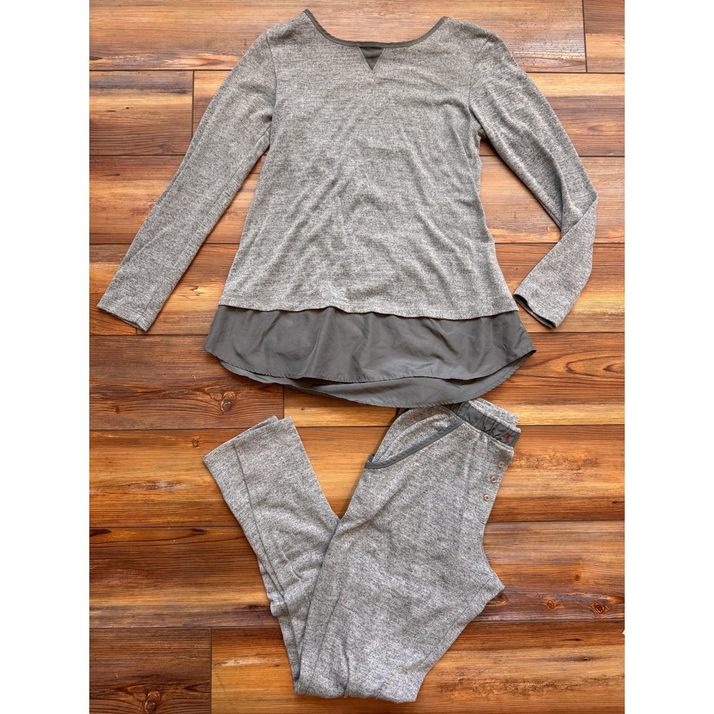 Josie Natori Pajama Set Womens Small Grey Mixed Media Loungewear Jogger